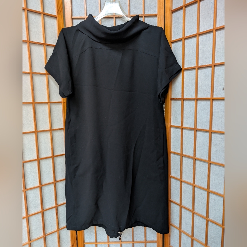 Max Mara | Made in Italy | Sz 4 | Black Short Sleeve Midi Cowl Dress | Cinch Hem